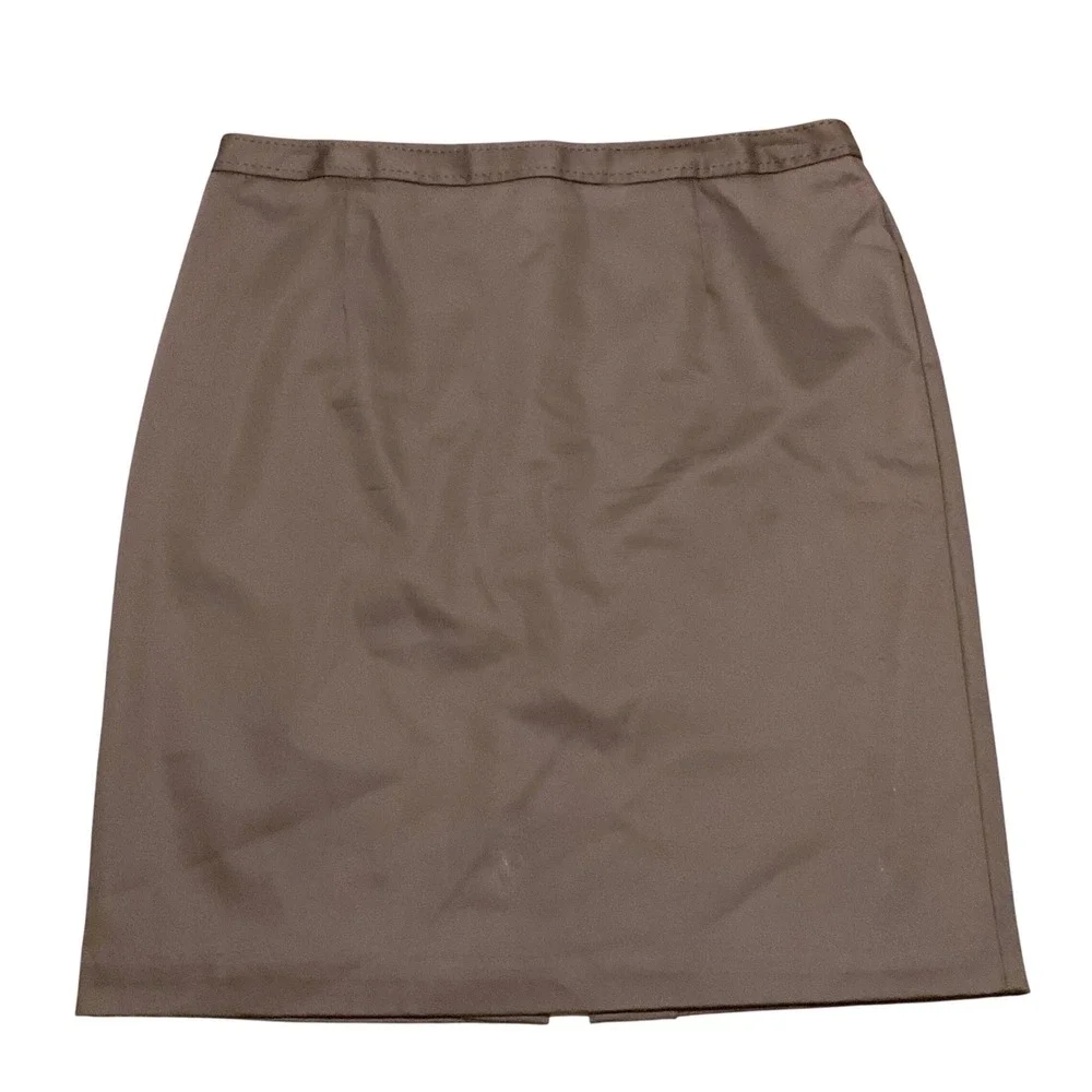 Y2K Pencil Skirt Wms 14 Brown Exposed Back Zip Stretch Career Office Library